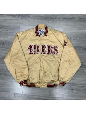 Vintage 90S Starter San Francisco 49Ers Satin Jacket Large RARE MENS GOLD TAN